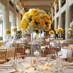 yellow roses and white hydrangea tall centerpieces reception florist perla farms wedding flowers.